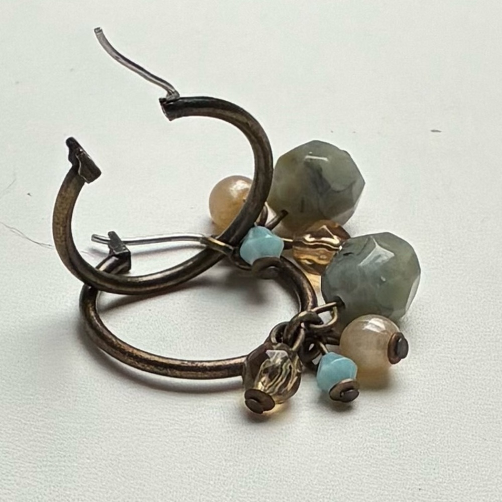 🌳 Cookie Lee 2 in 1 Antique Brass Tone Faceted Beaded Earrings Removable Charms